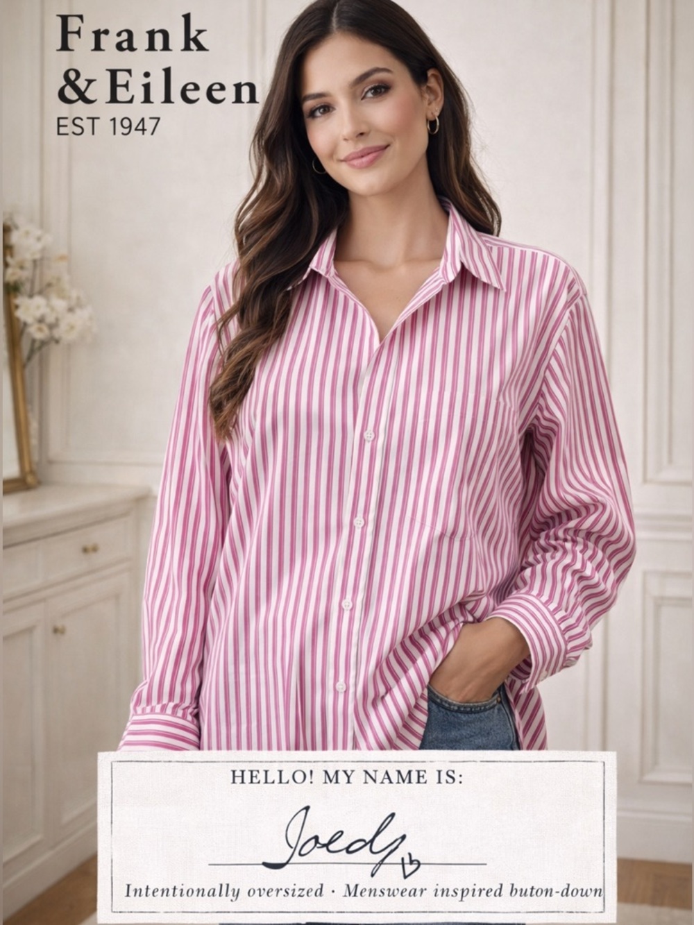 Frank & Eileen - Joedy Woven Button Up in Pink Stripe